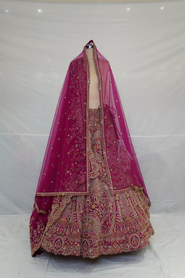 Royal Magenta Bridal Lehenga Set with Heritage Zardozi Embroidery & Regal Motifs
