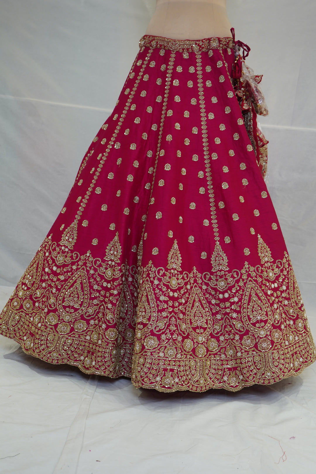Rani Pink Bridal Lehenga Set with Orange Embroidered Dupatta & Royal Zari Heritage Work