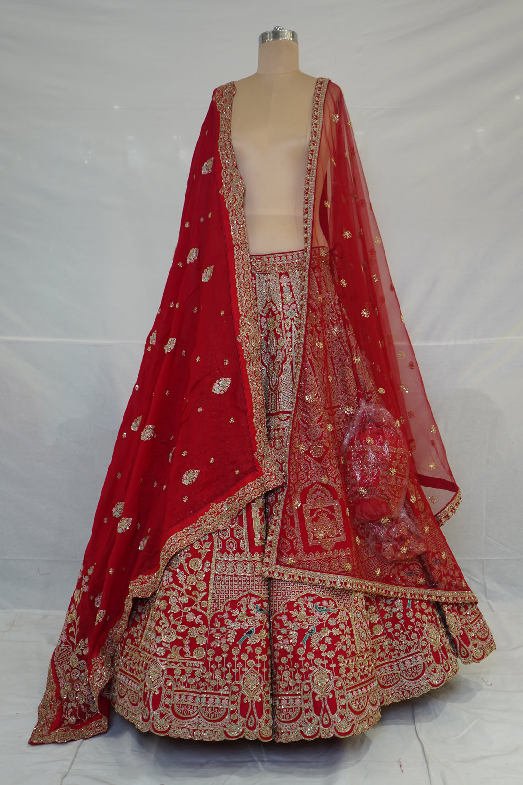 Royal Crimson Red Bridal Lehenga Set with Heritage Zari Embroidery & Designer Net Dupatta