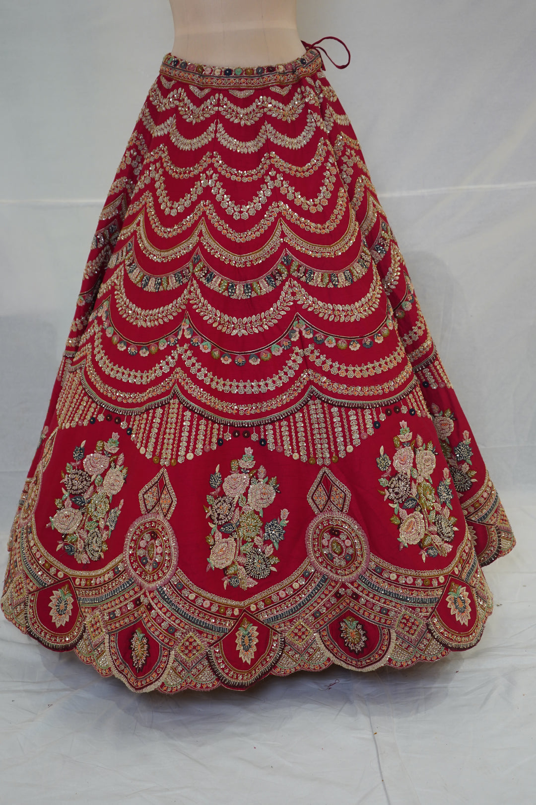 Ruby Red Designer Bridal Lehenga Set with Floral Embroidery & Ornate Zari Detailing