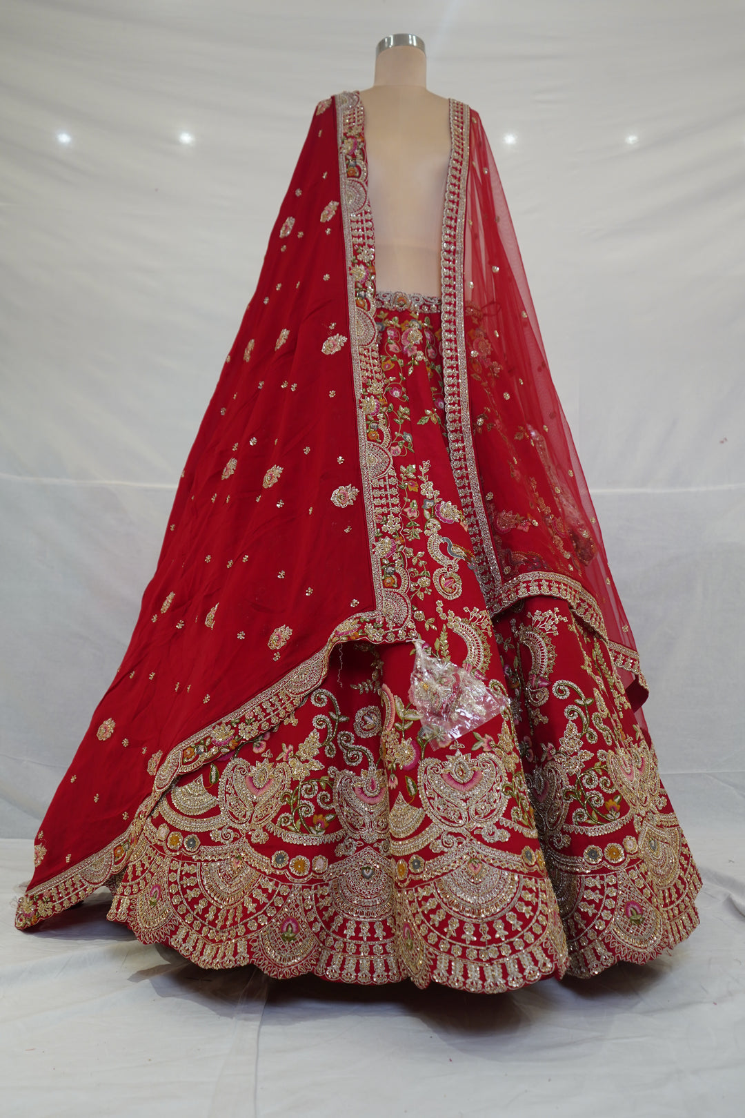 Scarlet Red Bridal Lehenga Set with Floral Zari Embroidery & Designer Net Dupatta