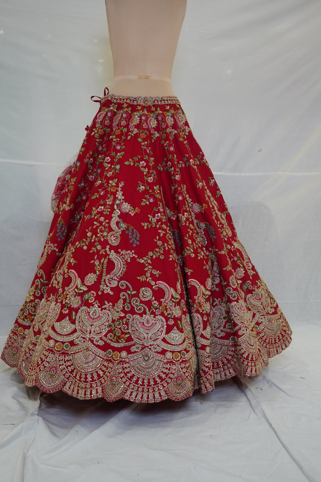 Scarlet Red Bridal Lehenga Set with Floral Zari Embroidery & Designer Net Dupatta