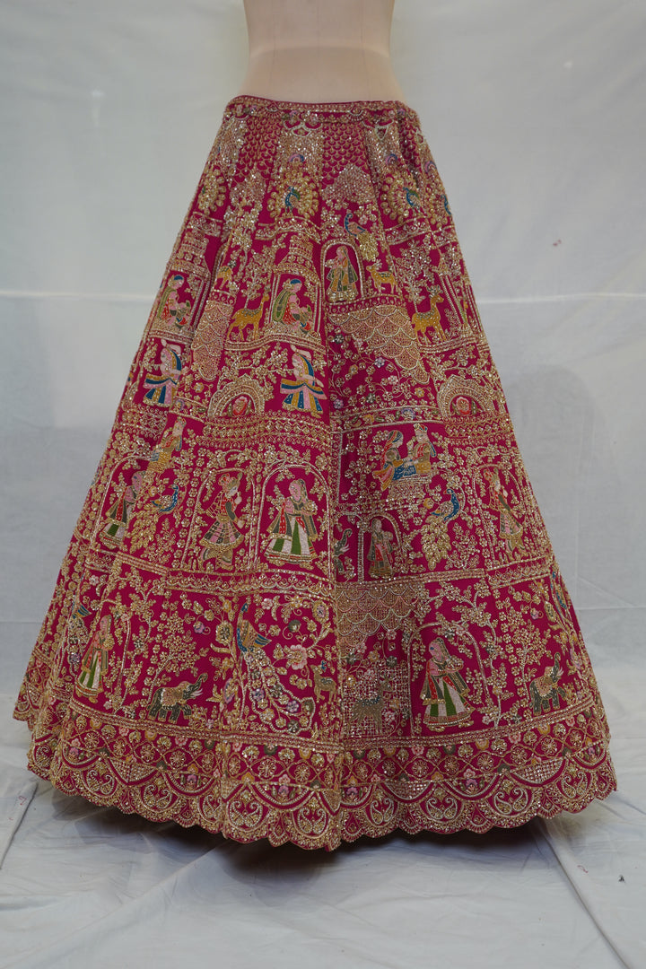 Rani Pink Royal Bridal Lehenga Set with Heritage Motif Embroidery & Designer Net Dupatta