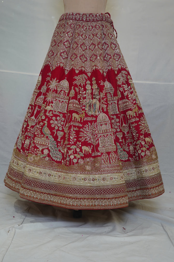 Royal Crimson Red Bridal Lehenga Set with Heritage Zari Embroidery & Designer Net Dupatta