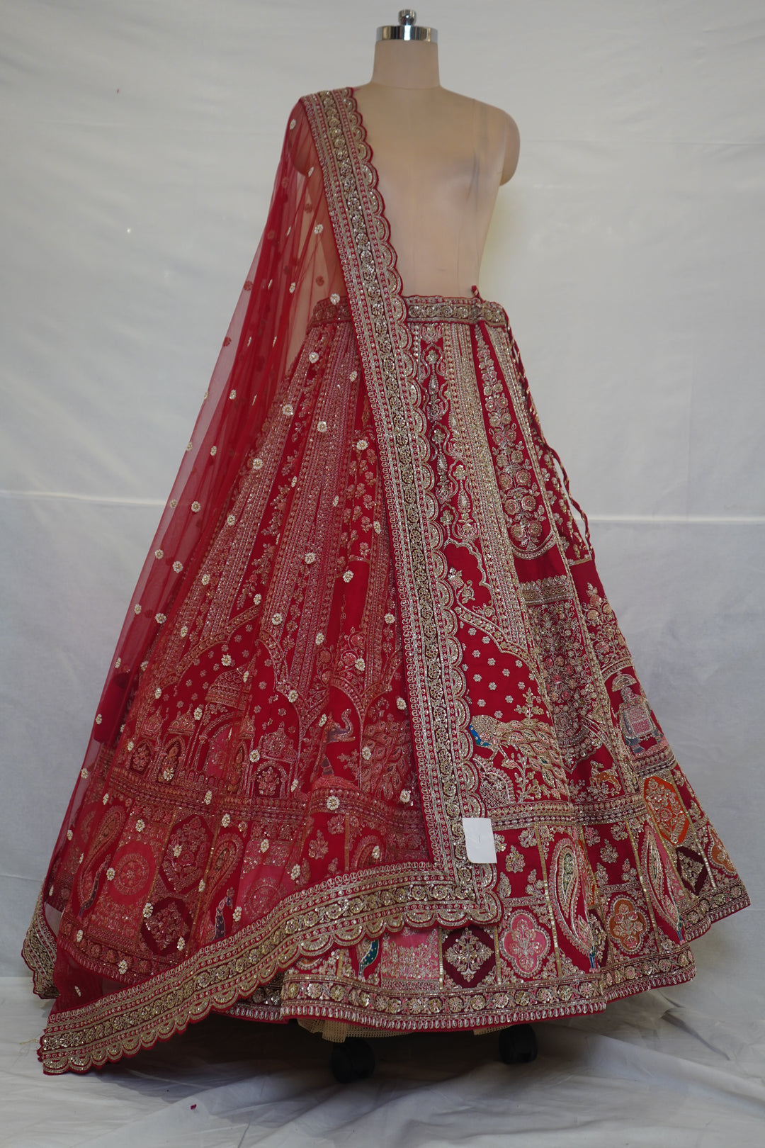 Royal Red Bridal Lehenga Set with Heritage Peacock Embroidery & Designer Net Dupatta