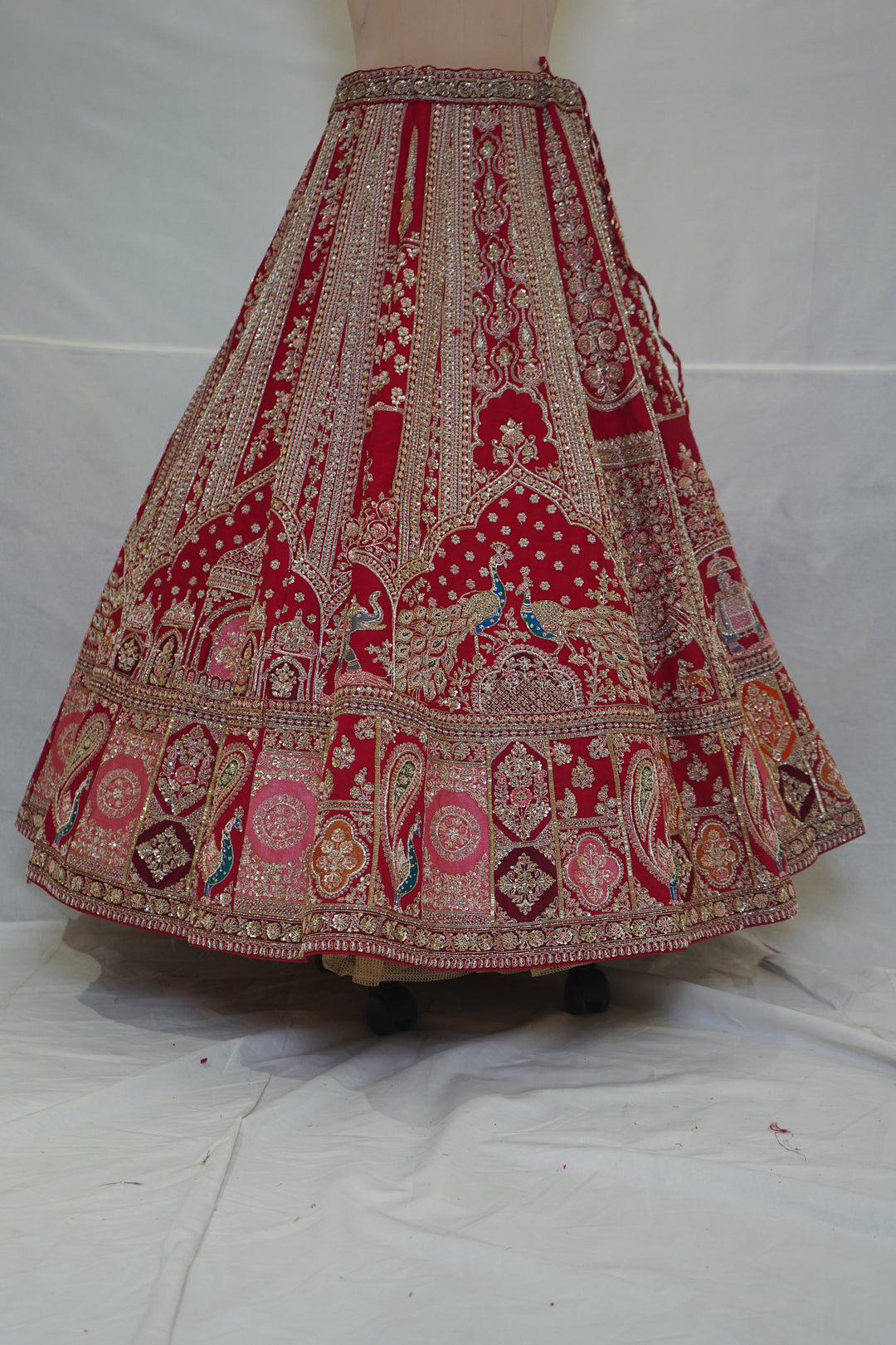 Royal Red Bridal Lehenga Set with Heritage Peacock Embroidery & Designer Net Dupatta