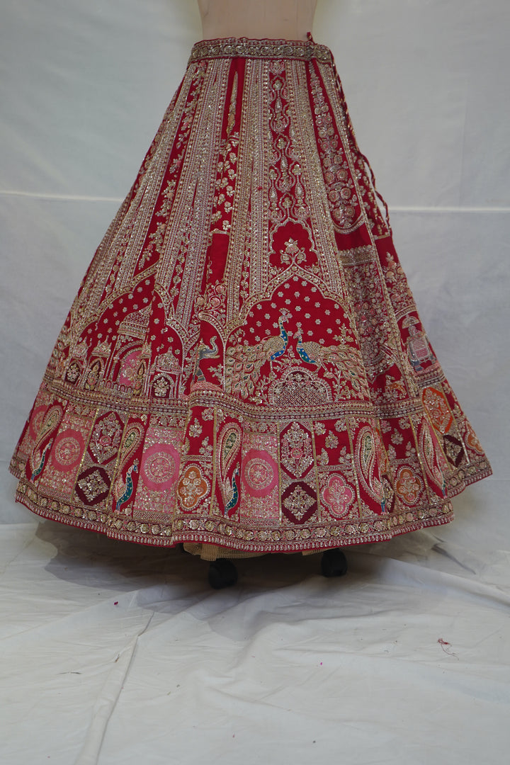 Royal Red Bridal Lehenga Set with Heritage Peacock Embroidery & Designer Net Dupatta