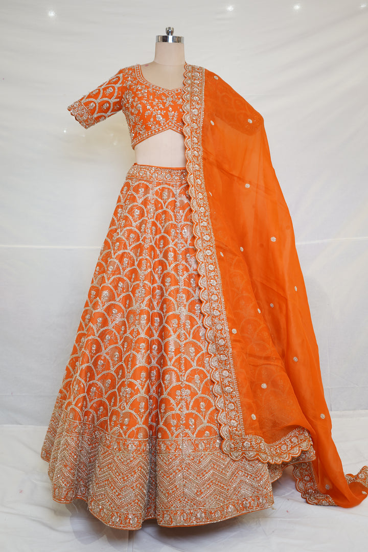 Orange Embroidered Designer Lehenga Choli with Net Dupatta