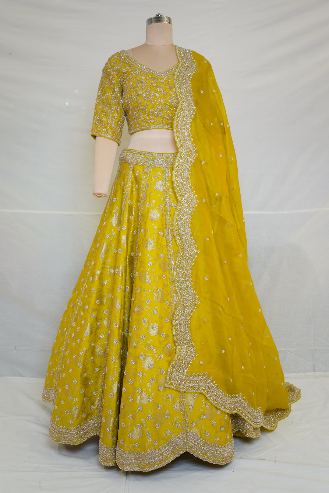 Mustard Yellow Embroidered Lehenga Choli with Net Dupatta