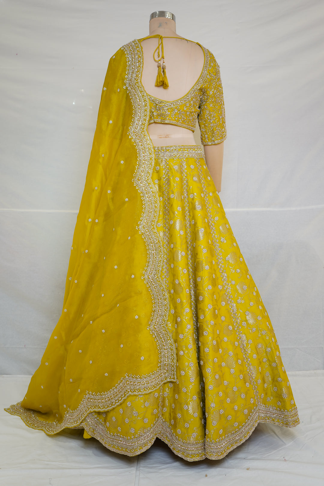 Mustard Yellow Embroidered Lehenga Choli with Net Dupatta