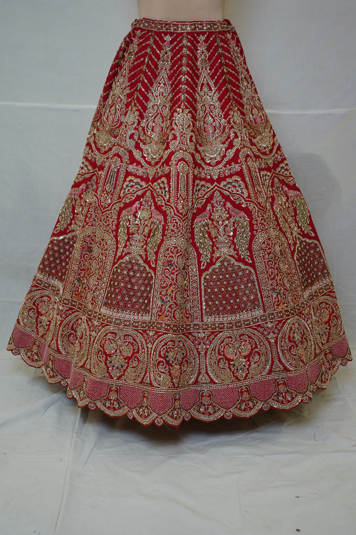 Royal Maroon Bridal Lehenga Set with Heritage Zari Embroidery & Designer Scalloped Net Dupatta