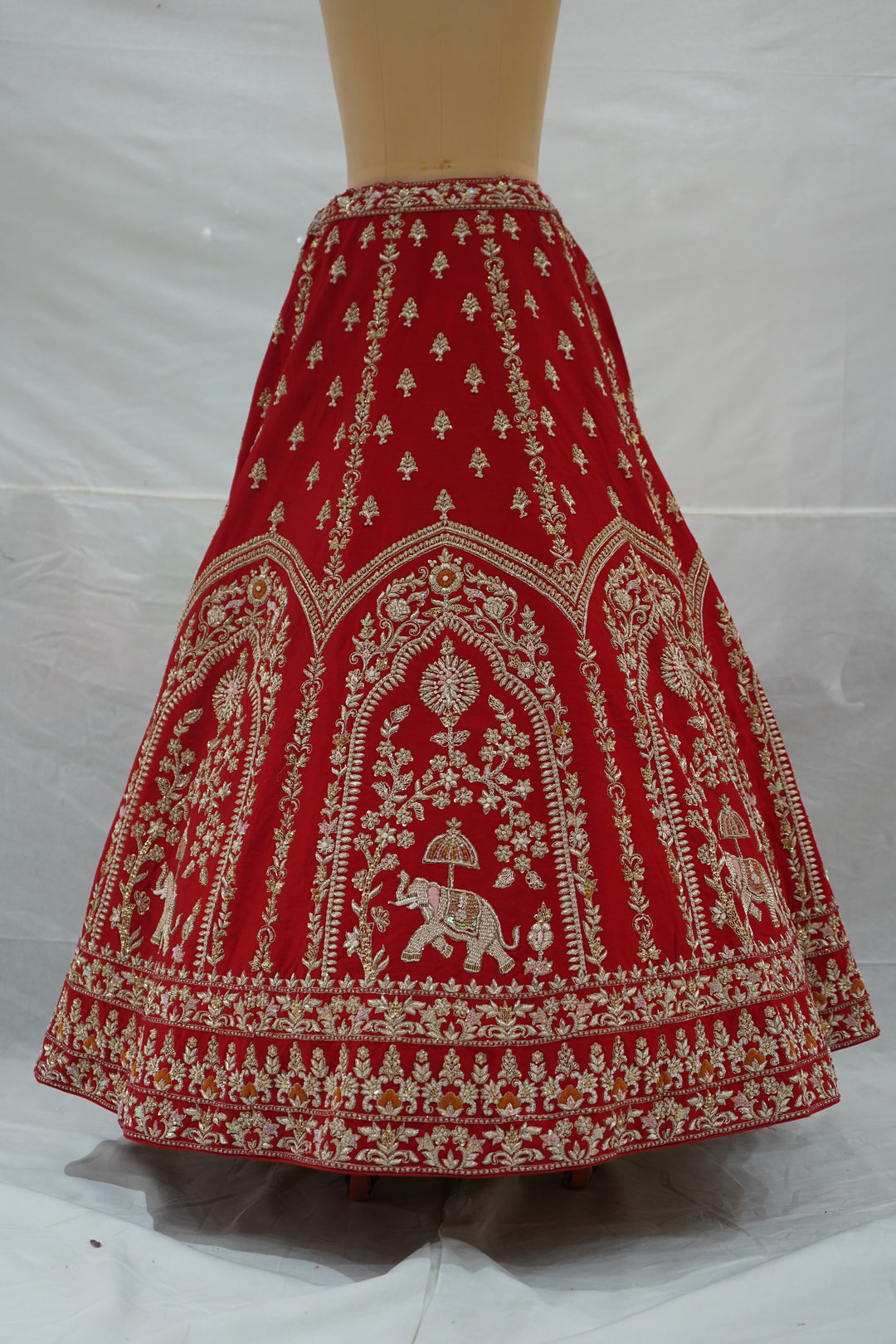 Royal Red Bridal Lehenga Set with Heritage Zari Embroidery & Elephant Motif Border