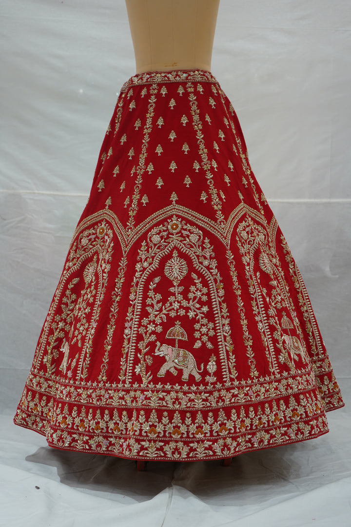 Royal Red Bridal Lehenga Set with Heritage Zari Embroidery & Elephant Motif Border