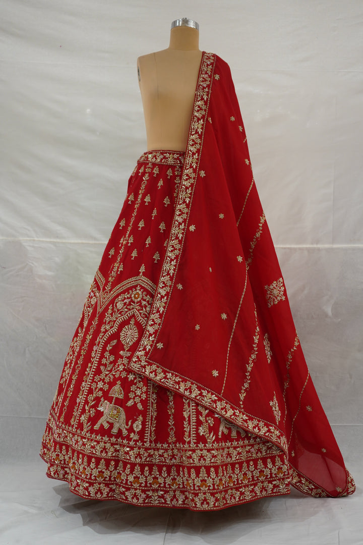 Royal Red Bridal Lehenga Set with Heritage Zari Embroidery & Elephant Motif Border