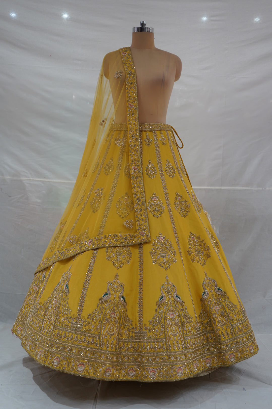 Mustard Yellow Designer Silk Lehenga Set with Heavy Zari Embroidery & Net Dupatta