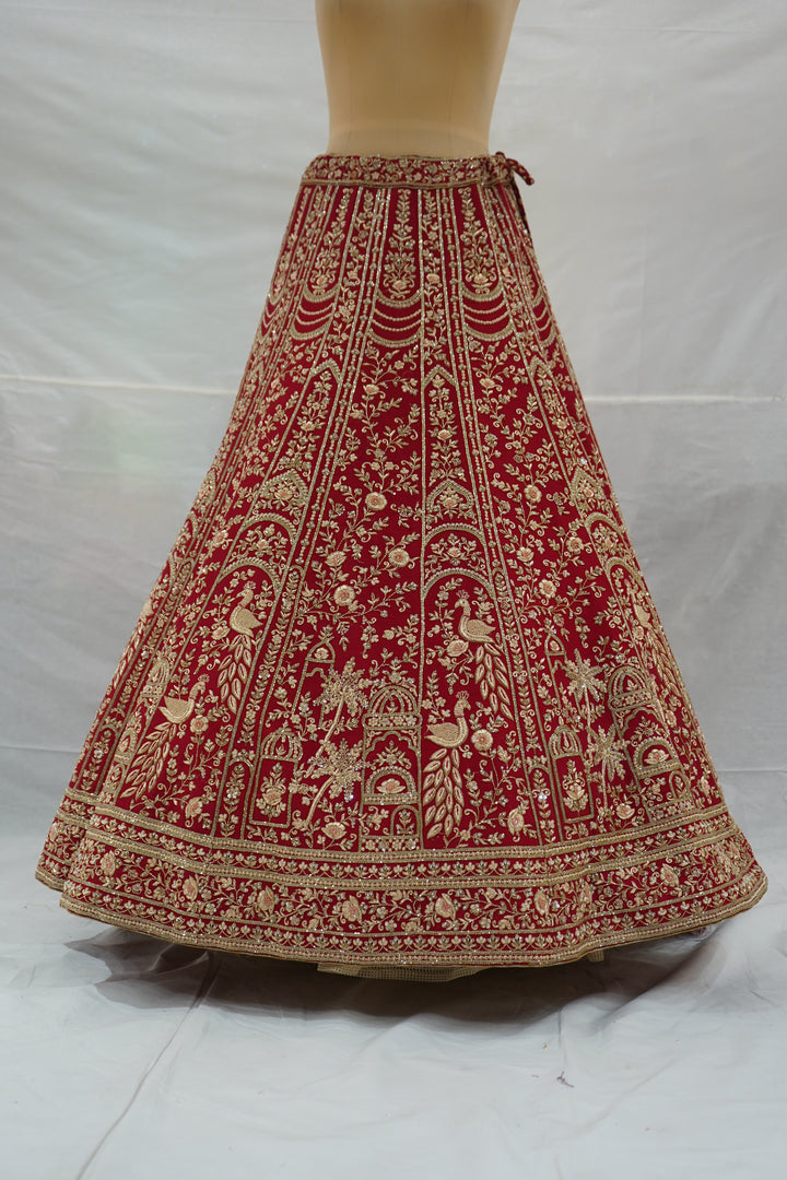 Bridal Red Designer Lehenga Set with Heavy Zari Embroidery & Net Dupatta