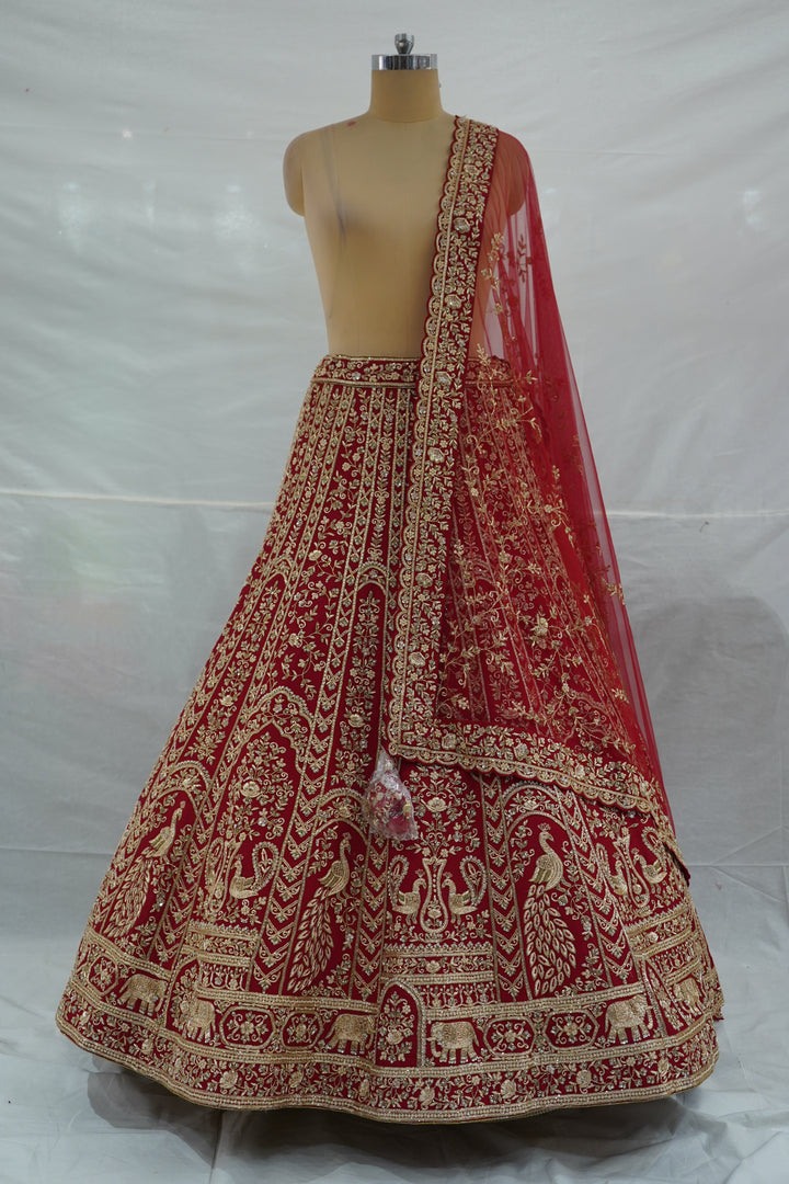 Royal Bridal Red Designer Lehenga Set with Heavy Zari Embroidery & Net Dupatta