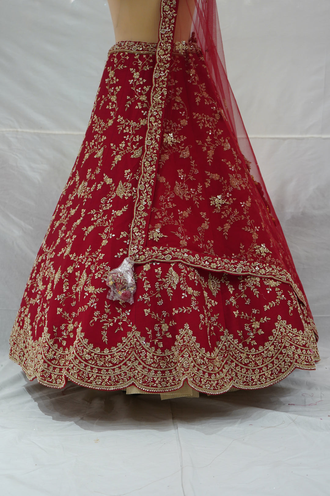 Ruby Red Designer Bridal Lehenga Set with Heavy Zari Embroidery & Net Dupatta
