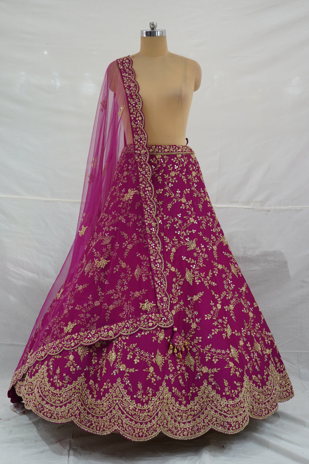 Magenta Pink Designer Bridal Lehenga Set with Heavy Zari Embroidery & Net Dupatta