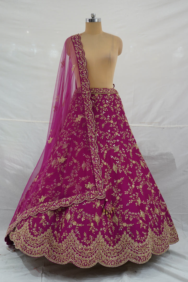 Magenta Pink Designer Bridal Lehenga Set with Heavy Zari Embroidery & Net Dupatta