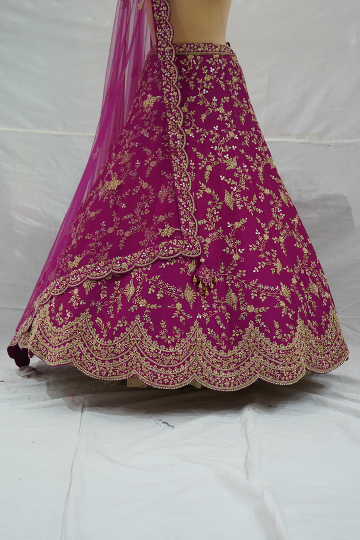 Magenta Pink Designer Bridal Lehenga Set with Heavy Zari Embroidery & Net Dupatta