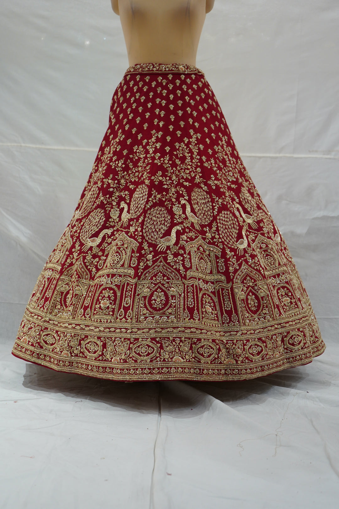 Royal Crimson Red Bridal Lehenga Set with Heritage Zari Embroidery & Net Dupatta