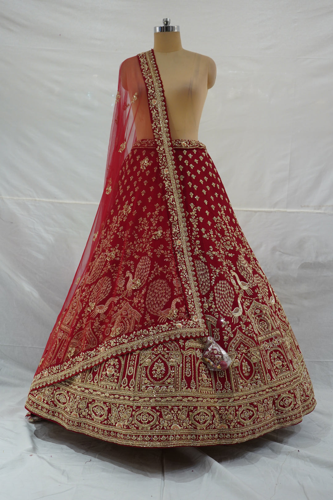 Royal Crimson Red Bridal Lehenga Set with Heritage Zari Embroidery & Net Dupatta