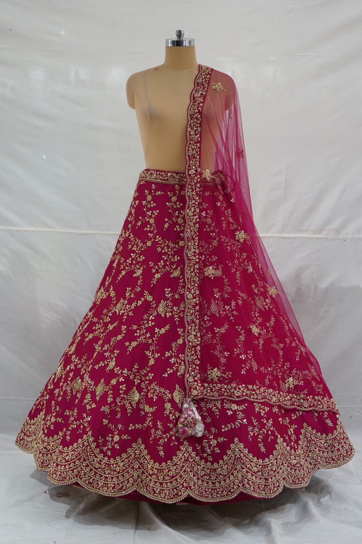 Royal Rani Pink Embroidered Silk Lehenga Set with Net Dupatta