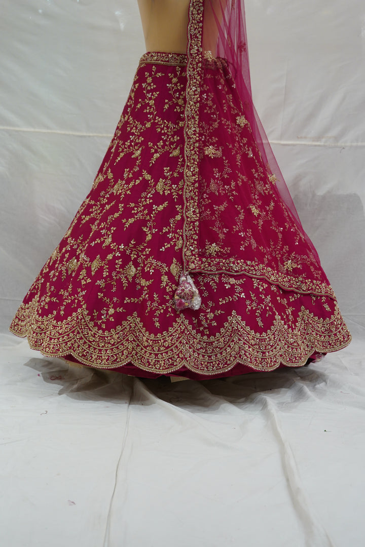 Royal Rani Pink Embroidered Silk Lehenga Set with Net Dupatta