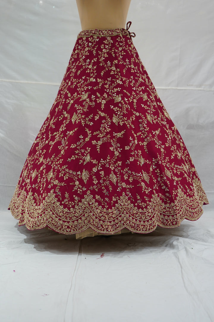 Royal Wine Embroidered Silk Lehenga Set with Designer Net Dupatta