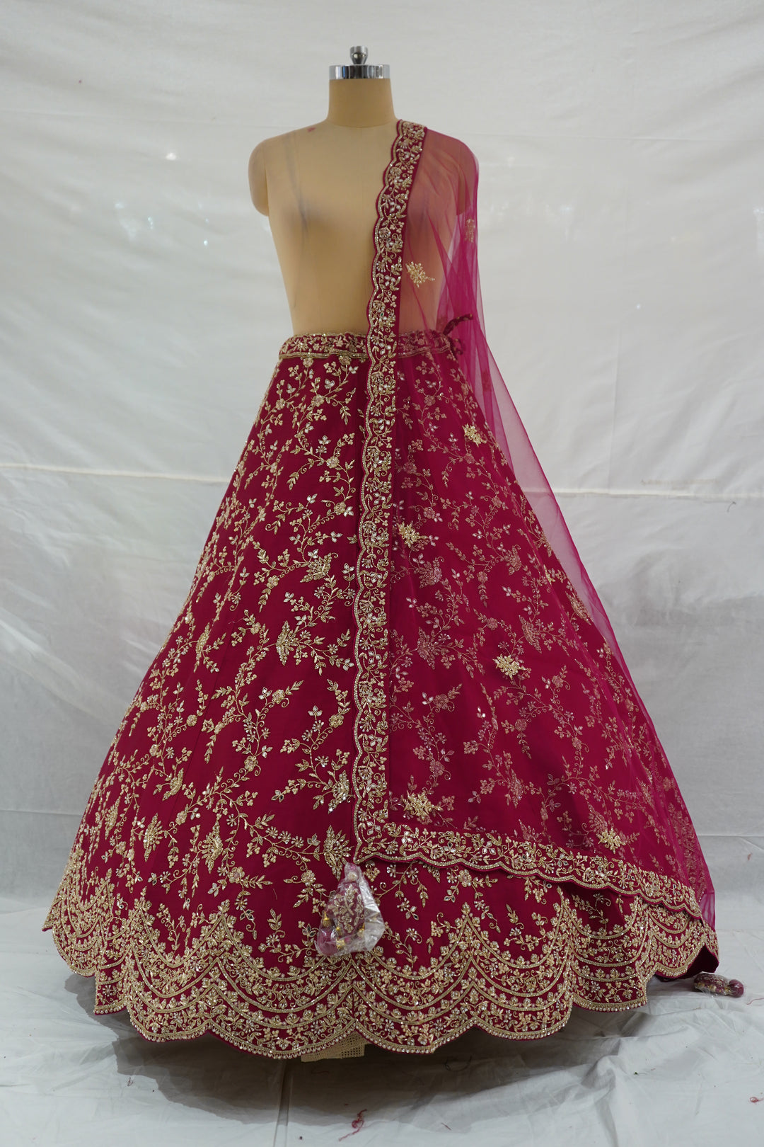 Royal Wine Embroidered Silk Lehenga Set with Designer Net Dupatta