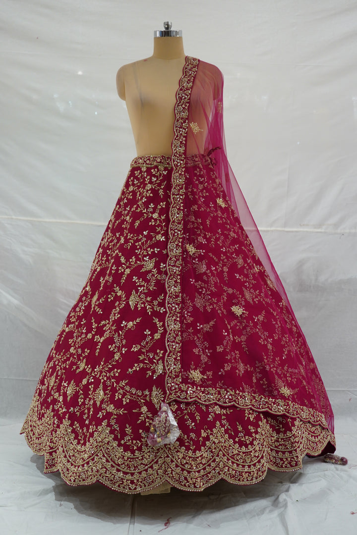 Royal Wine Embroidered Silk Lehenga Set with Designer Net Dupatta