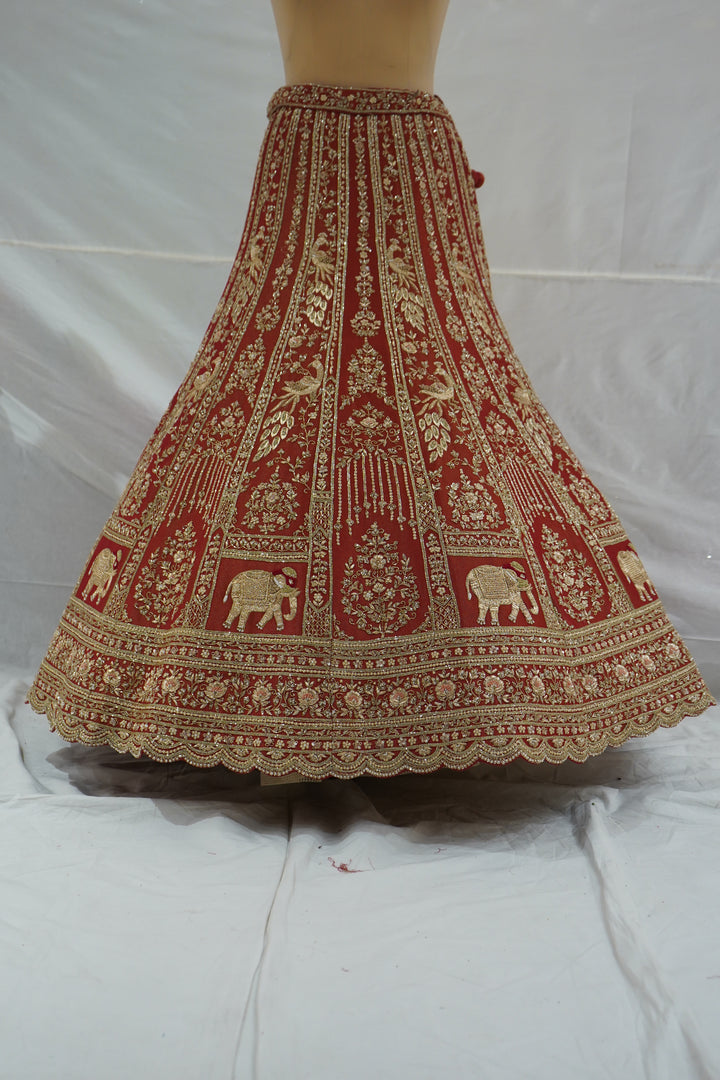 Royal Rust Orange Bridal Lehenga Set with Heritage Zari Embroidery & Net Dupatta