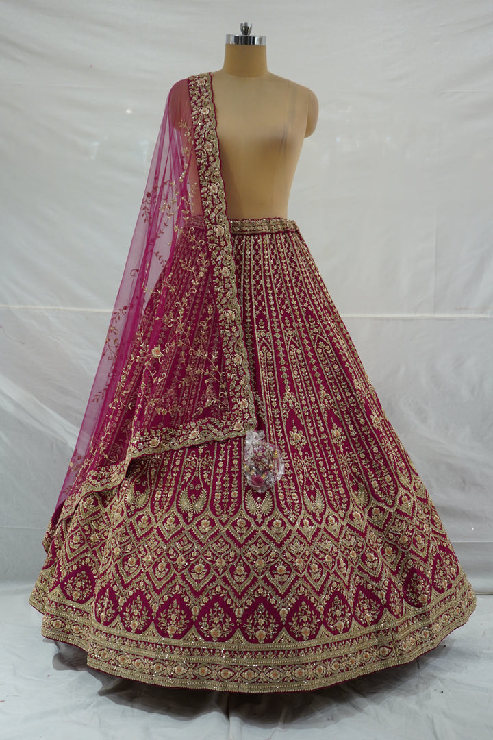 Royal Magenta Bridal Lehenga Set with Intricate Zari Embroidery & Net Dupatta