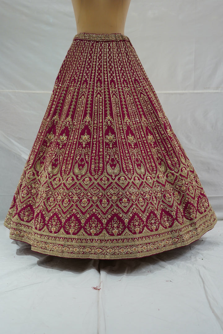 Royal Magenta Bridal Lehenga Set with Intricate Zari Embroidery & Net Dupatta