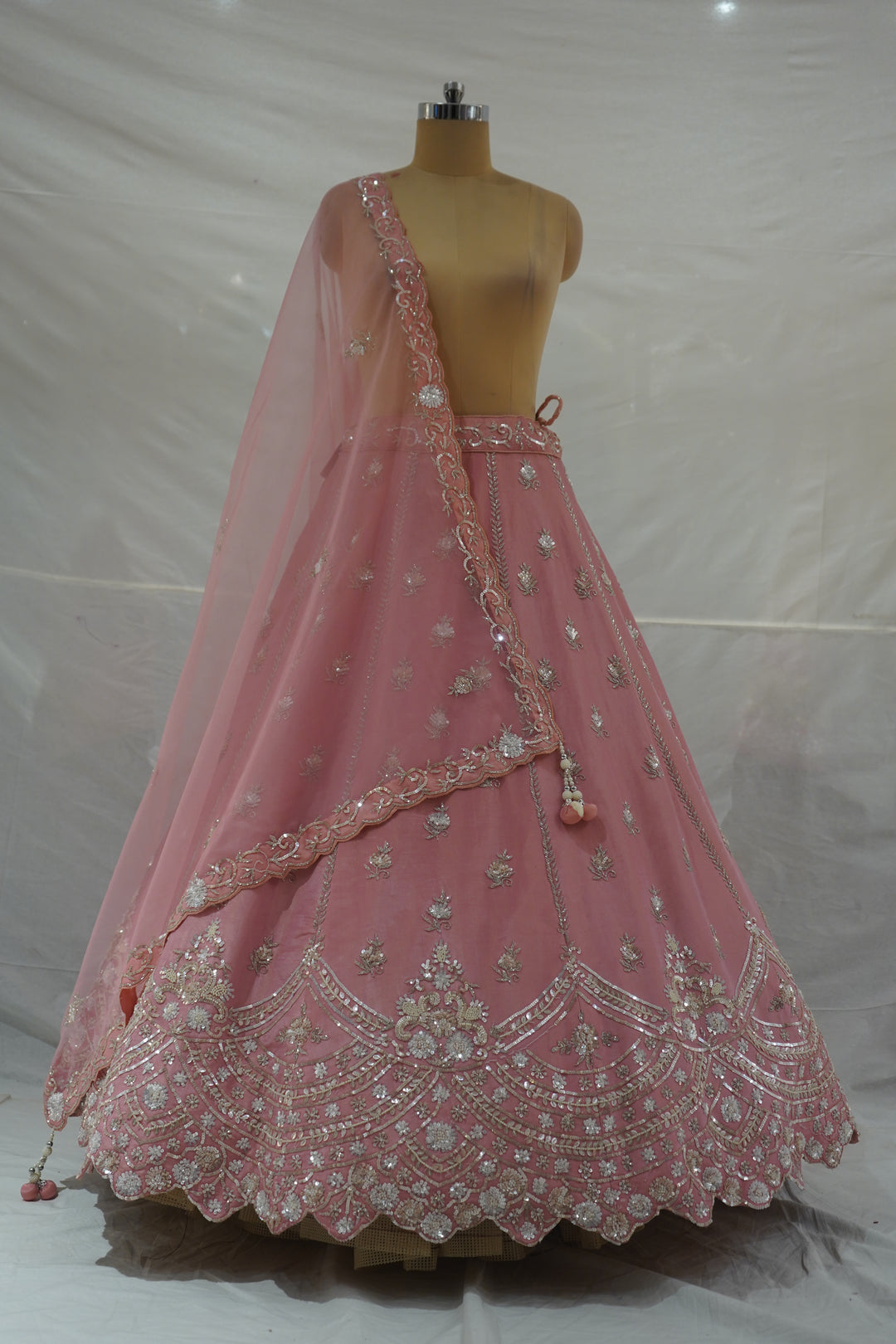 Blush Pink Embroidered Designer Lehenga Set with Organza Dupatta