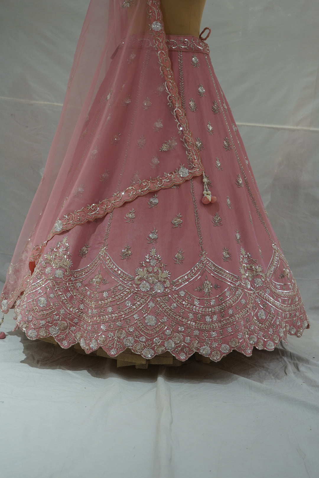Blush Pink Embroidered Designer Lehenga Set with Organza Dupatta