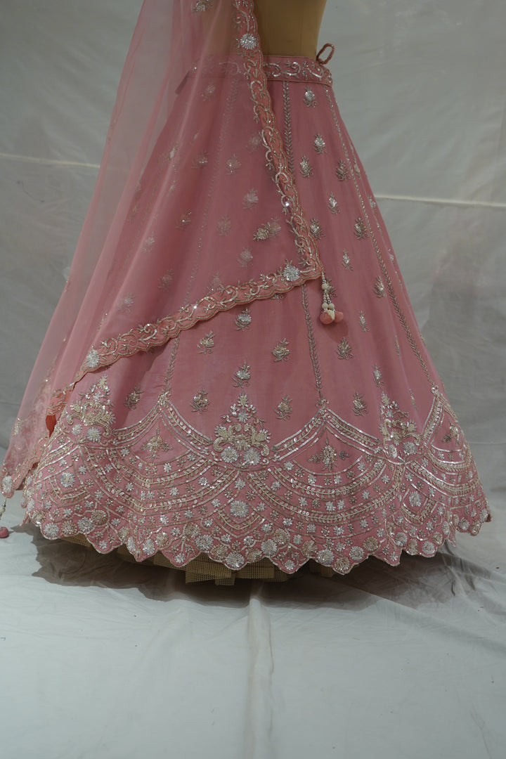 Blush Pink Embroidered Designer Lehenga Set with Organza Dupatta