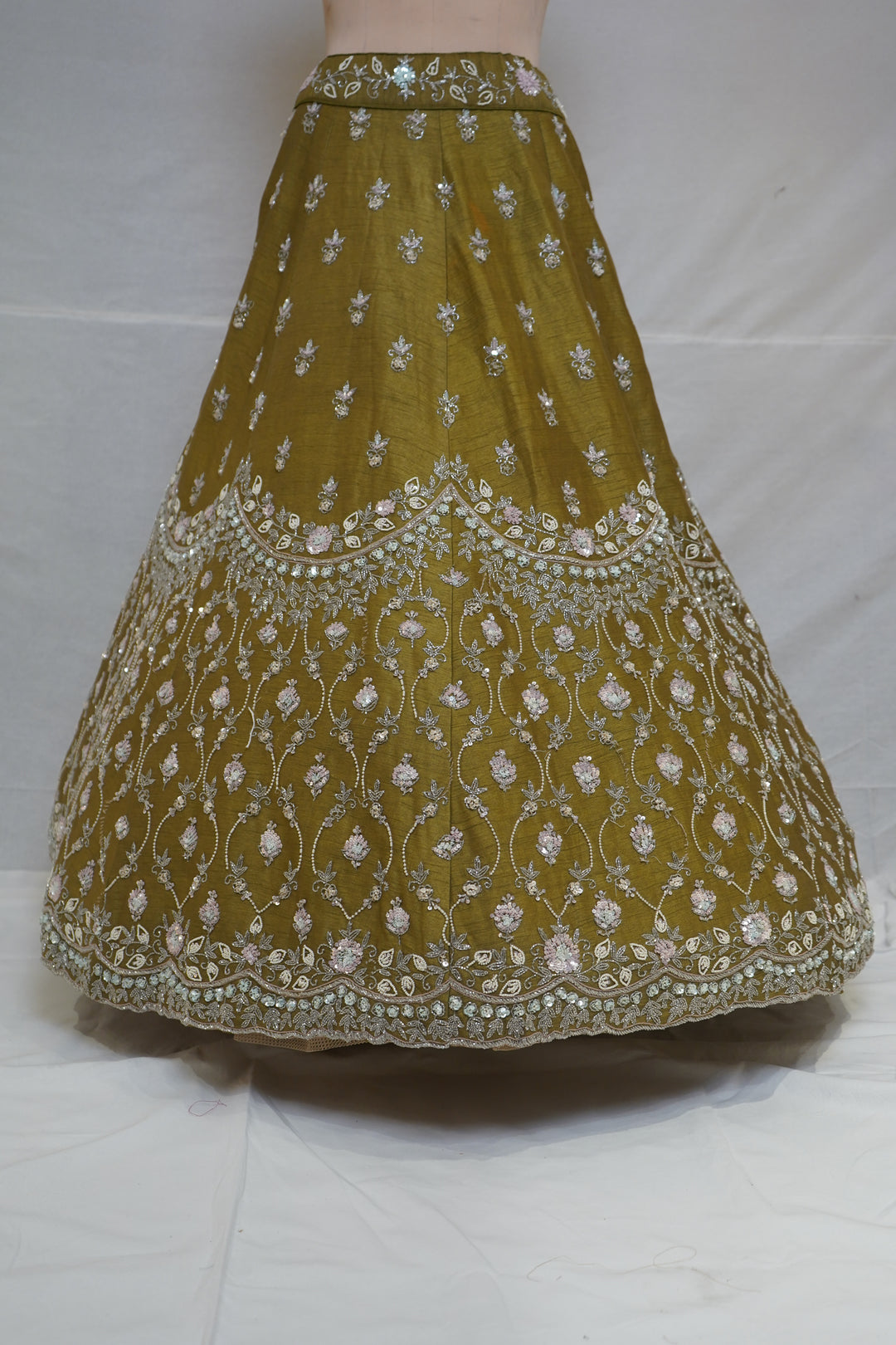 Olive Green Embroidered Designer Lehenga Set with Organza Dupatta