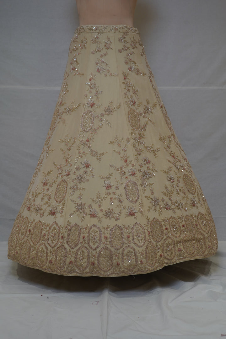 Champagne Beige Designer Embroidered Lehenga Set with Organza Dupatta