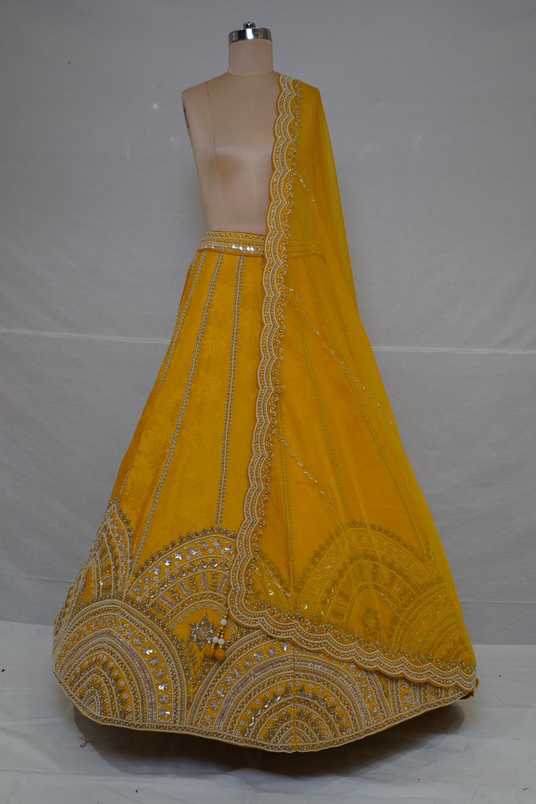 Mustard Yellow Designer Embroidered Lehenga Set with Organza Dupatta