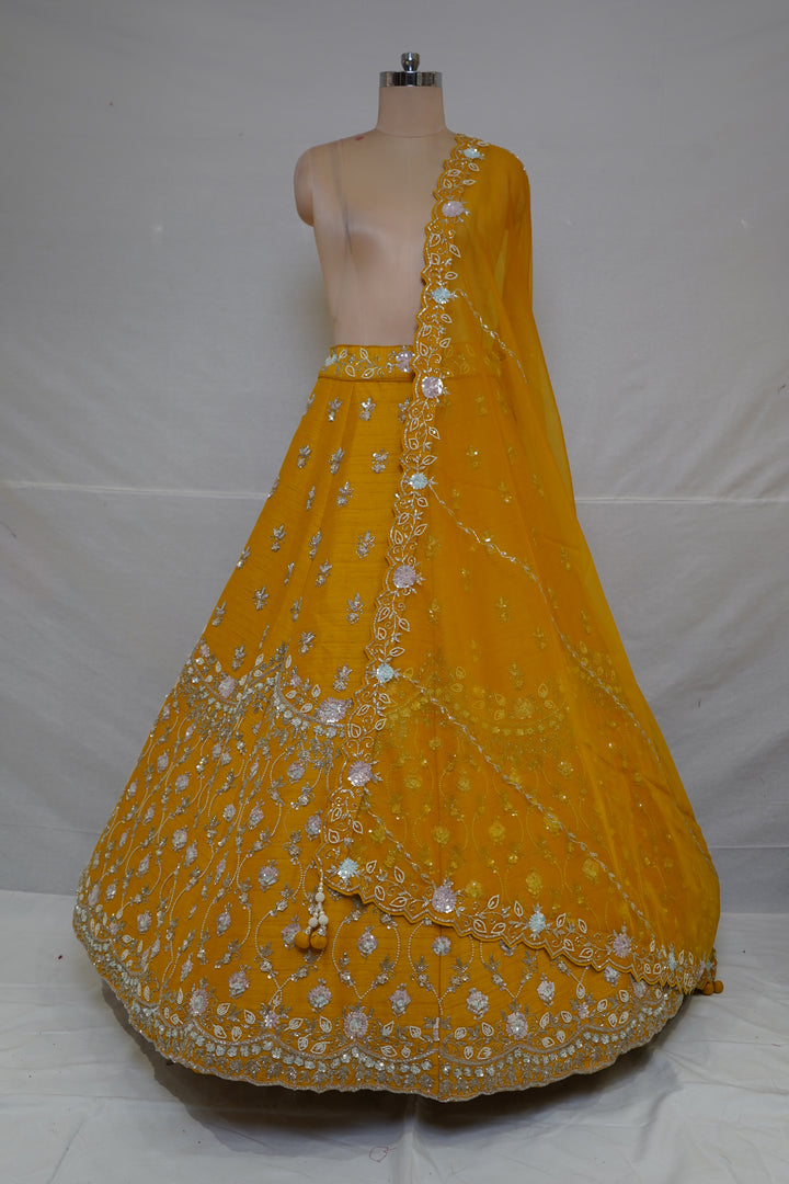 Sunshine Yellow Designer Embroidered Lehenga Set with Organza Dupatta