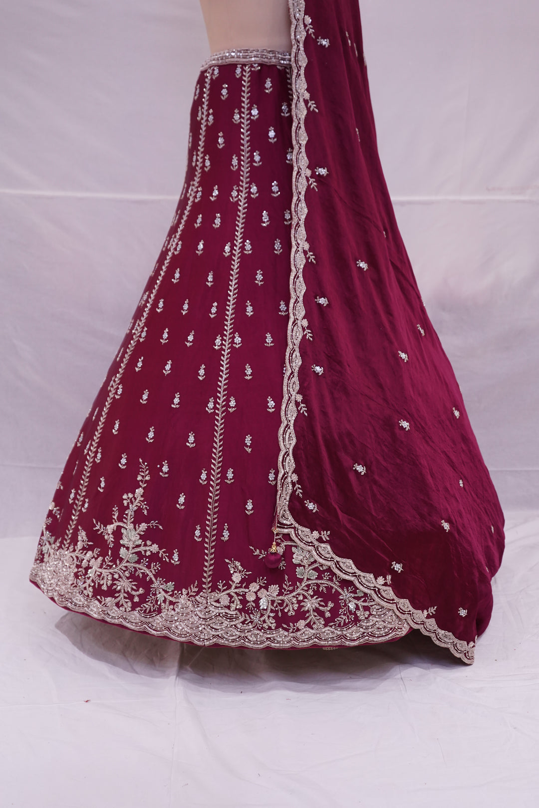 Wine Maroon Designer Embroidered Lehenga Set with Matching Dupatta