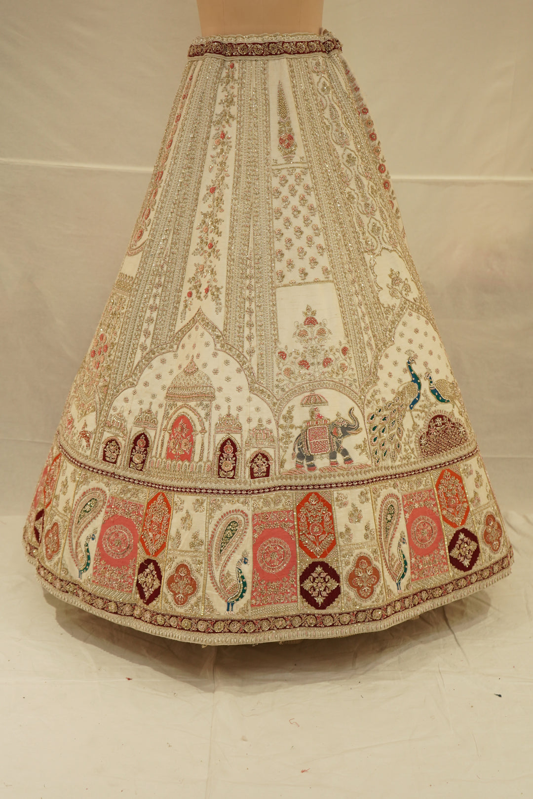 Ivory White Designer Lehenga Set with Heritage Motif Embroidery & Organza Dupatta