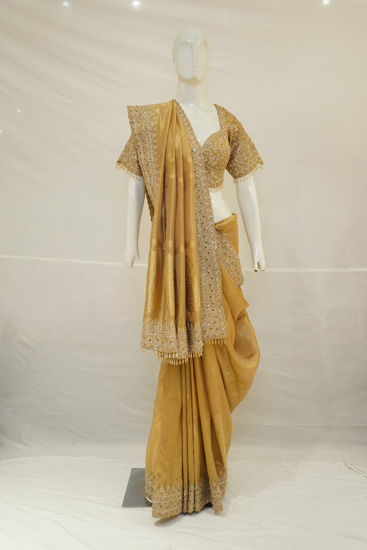 Mustard Gold Embroidered Designer Saree with Heavy Work Blouse