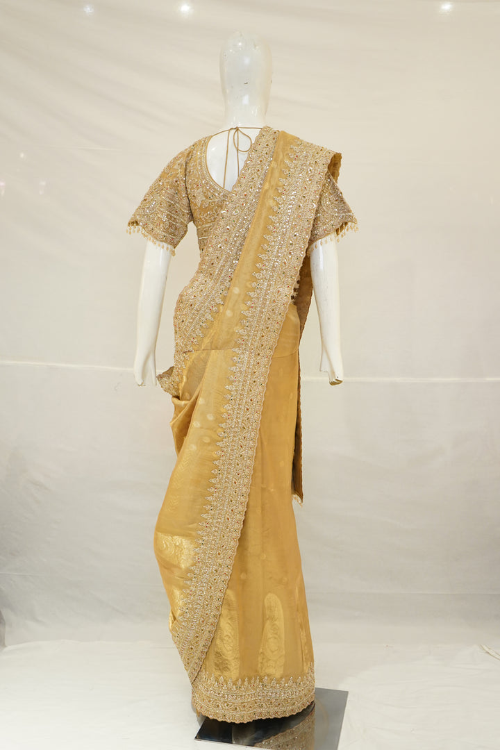 Mustard Gold Embroidered Designer Saree with Heavy Work Blouse
