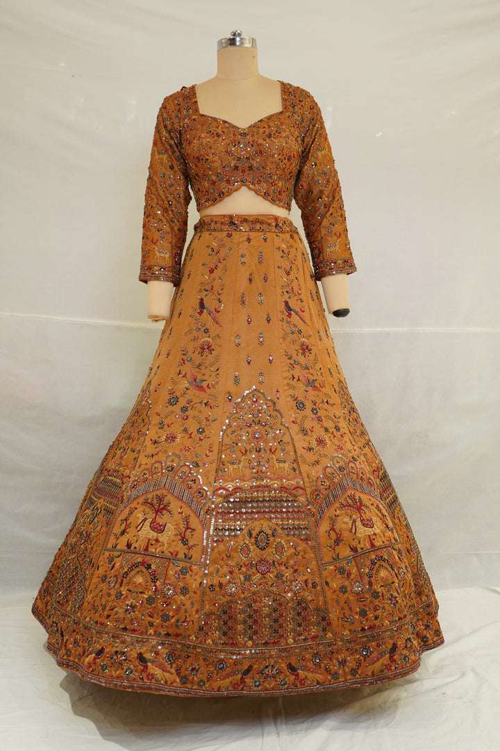 Mustard Gold Heritage Bridal Lehenga Set with Intricate Hand Embroidery & Traditional Motifs