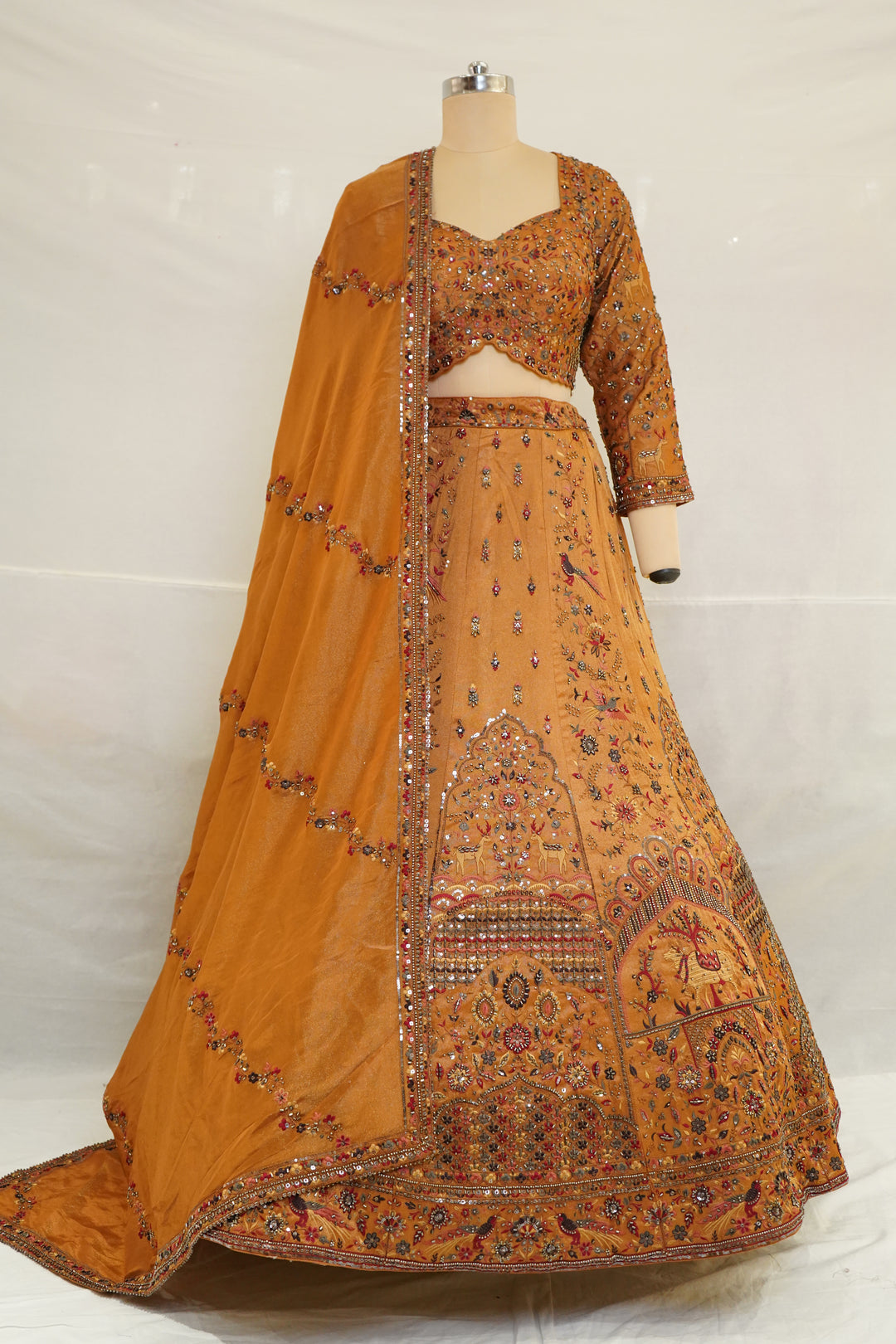 Mustard Gold Heritage Bridal Lehenga Set with Intricate Hand Embroidery & Traditional Motifs