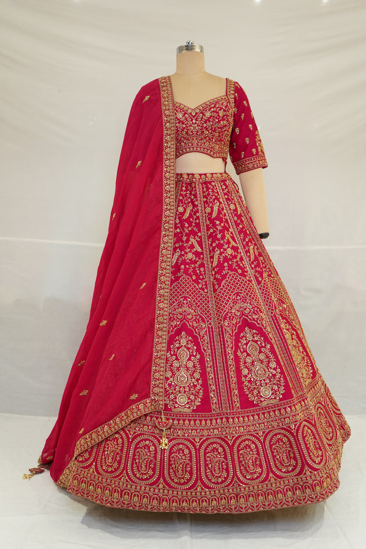 Rani Pink Bridal Lehenga Set with Royal Zari Embroidery & Designer Dupatta