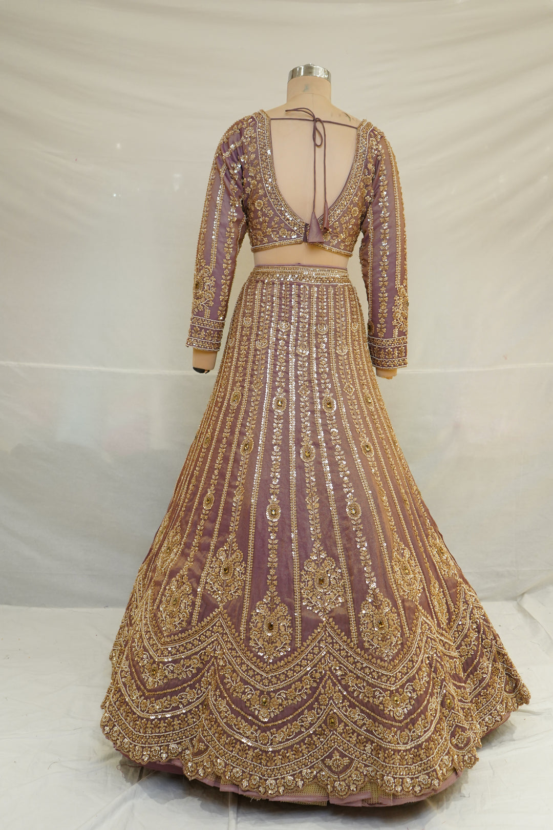 Mauve Gold Designer Lehenga Set with Intricate Zari Embroidery & Embellished Dupatta